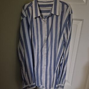 Blue and White Striped Men's Shirt